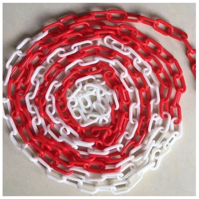 Red and White Plastic Warning Chain, 10M, Safety Barrier for Construction and Events