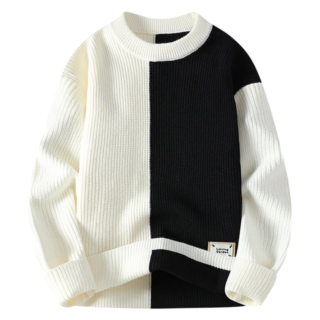 RKSRN Mens Sweater Chandails Tricotés Chauds Automne Hiver Col Rond Chandails Manches Longues Col Rond Hauts Doux Amples