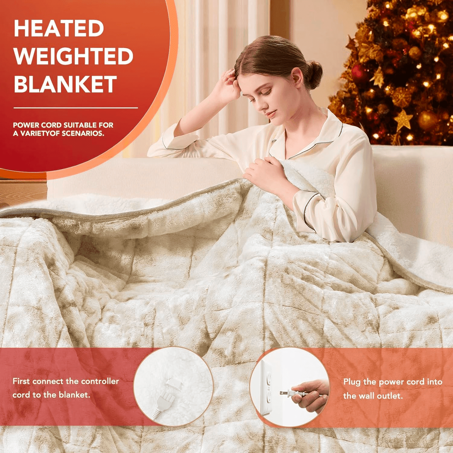Electric Heated Throw Blanket 50"x60",Luxury Beige Faux Fur Electric Blanket,Fast Heating Soft Fluffy Thick Electric Blanket with 5 Heating Levels & 10H Auto Off