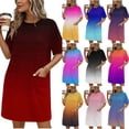 thumbnail image 5 of Smsaxvxz Women's Summer Casual T Shirt Dress Fashion Gradient Crew Neck Short Sleeve Mini Dress with Pockets, 5 of 5