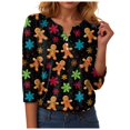 thumbnail image 4 of larppty Christmas Shirts for Women 3/4 Length Sleeve Tops Henley Neck T Shirts Festive Costume (Black, XL), 4 of 9