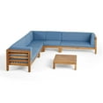 thumbnail image 2 of Frankie Outdoor 7 Seater Acacia Wood Sectional Sofa Set, Teak and Blue, 2 of 11