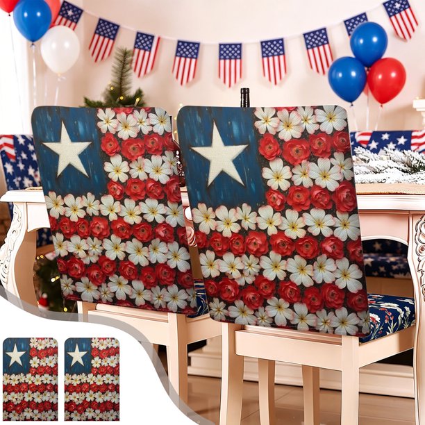 Juego de fundas patrióticas para sillas, ideales para la decoración navideña: funda lavable de poliéster para sofá, sillón o sala de estar. Protector de sillas para la temporada festiva.