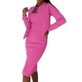 thumbnail image 2 of Women'S Casual 2 Piece Outfit Sleeveless Bodycon Midi Dress and Long Sleeve Jacket Pencil Dress Lounge Sets Rose Red XXL, 2 of 5