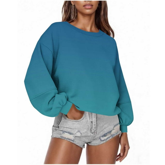 cfhntfmh Oversized Sweatshirts for Women Crewneck Long Sleeve Tops Pullover Gradient Color Fall Fashion Clothes