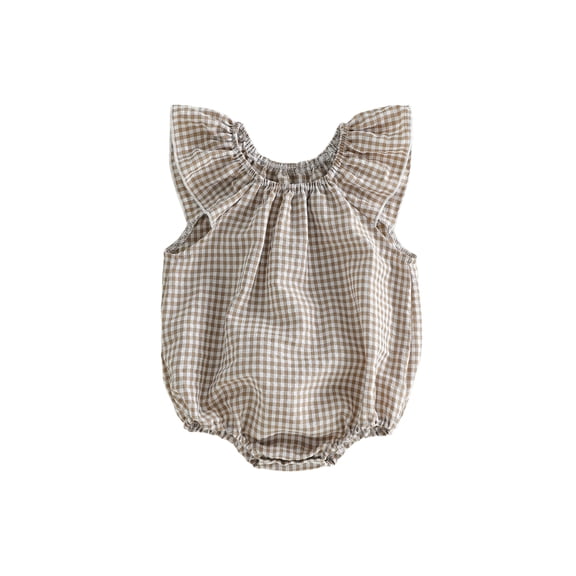 Caoirhny Baby Girl Summer Romper Casual Loose Fit Plaid Crew Neck Flying Sleeve Infant Jumpsuit
