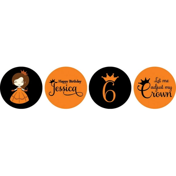 Darling Souvenir 190 Pcs Princess 6th Birthday Custom Stickers chocolate Candy Labels-Orange