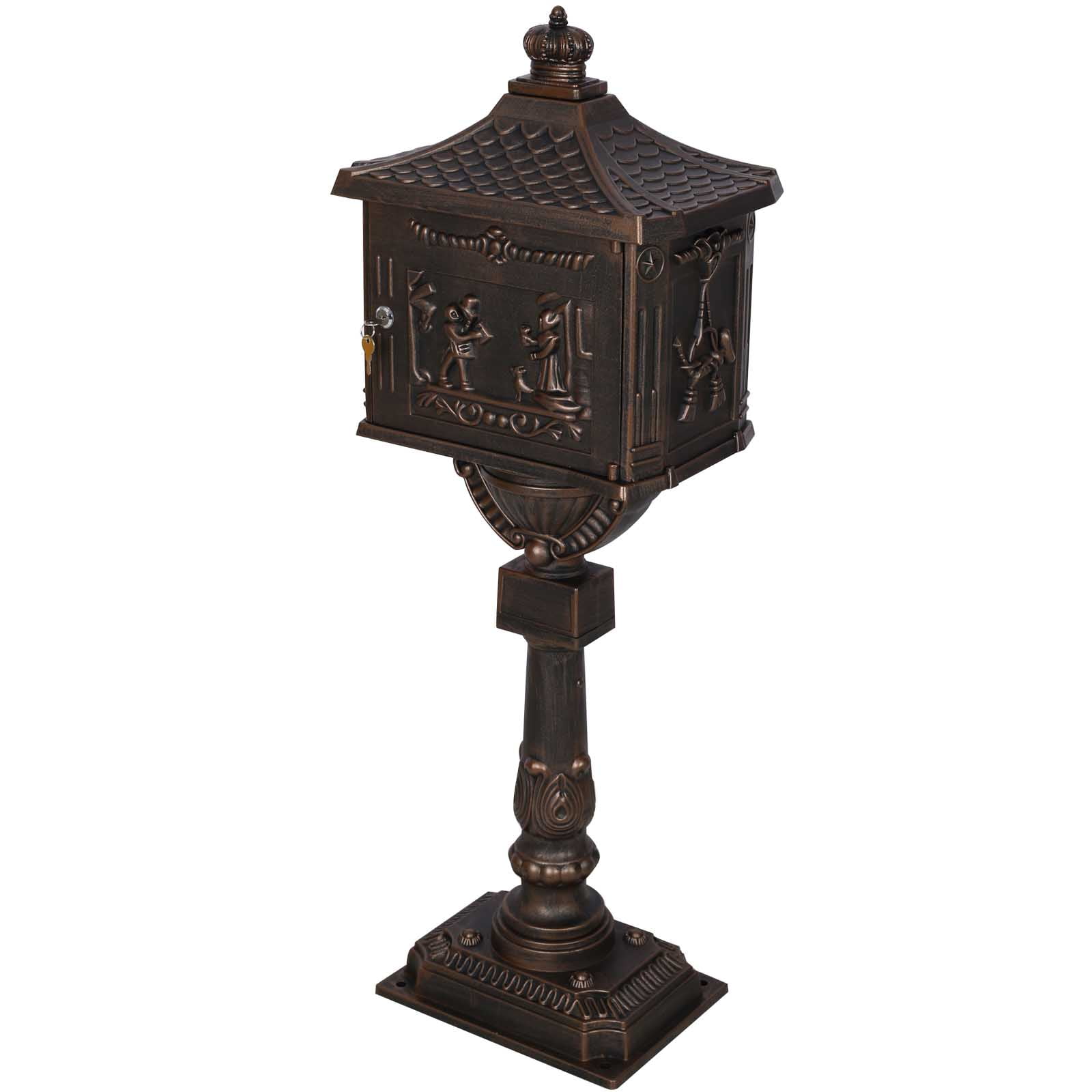 BARONAGE Cast Aluminum Mail Box, Postal Box , Mailbox and Post Kit，Mailbox Color Bronze