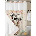 thumbnail image 3 of No Hook Shower Curtain with Snap-in Liner, Easter Waterproof Fabric Bathroom Curtains, Spring Rabbit Eggs Roses Colorful Flags Leaves Bath Curtains & Mesh Top Window 72"x96" Extra Long, 3 of 9
