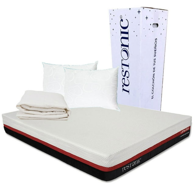 Colchón Matrimonial + Protector de Colchón + Almohadas Restonic Lather