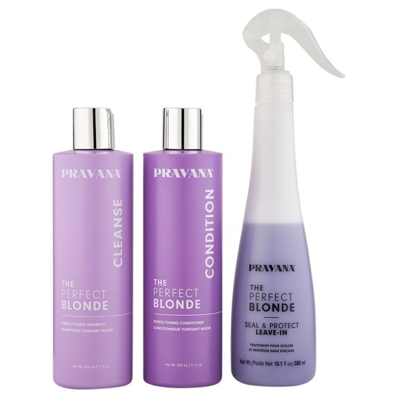Pravana The Perfect Blonde Shampoo & Conditioner 10.1 oz   Seal & Protect Leave-In Treatment 10 oz