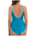 thumbnail image 3 of Ydojg One Piece Bathing Suit for Women Retro Backless Sexy Swimsuit Summer Square Neck Straps Solid Color Swimwear Tummy Control Ruched 1 Piece Swimsuit Blue L, 3 of 6