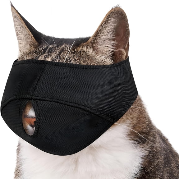 GASTROPOD Cat Calming Muzzle for Grooming & Nail Trimming, Oxford Muzzle with Shading Design to Help Calm The Cat Down, Soft Head Cover to Prevent Biting & Scratching (Black, M)
