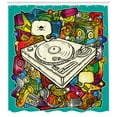 thumbnail image 3 of Urban Graffiti Shower Curtain, Hand Drawn Music Instruments Colorful Microphone Saxophone Guitar Headphone, Fabric Bathroom Set with Hooks, 69W X 75L Inches Long, Multicolor, by Ambesonne, 3 of 3