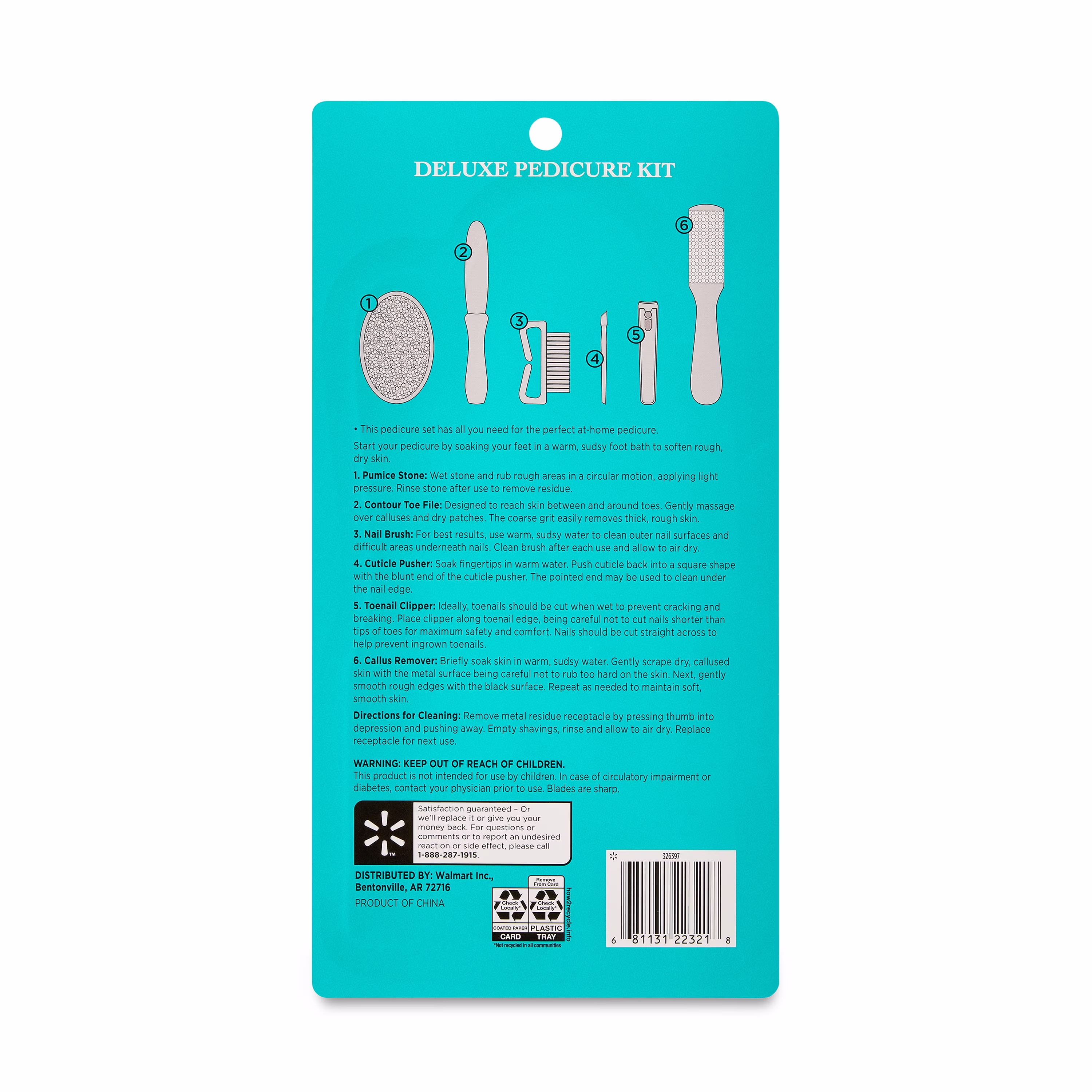 (10 pack) Equate Deluxe Pedicure Kit, 6 Pieces