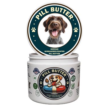 Pill Butter: German Wirehaired Pointer Dog Treats to Wrap Pills - Moldable Non-Sticky Paste of Human Grade Real Dog Peanut Butter (60 Servings)s