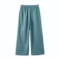 thumbnail image 7 of LYHaoo Girls Linen Pants Summer Casual Wide Leg Elastic Waist Drawstring Long Pants Kids Back to School Outfits(Green), 7 of 7