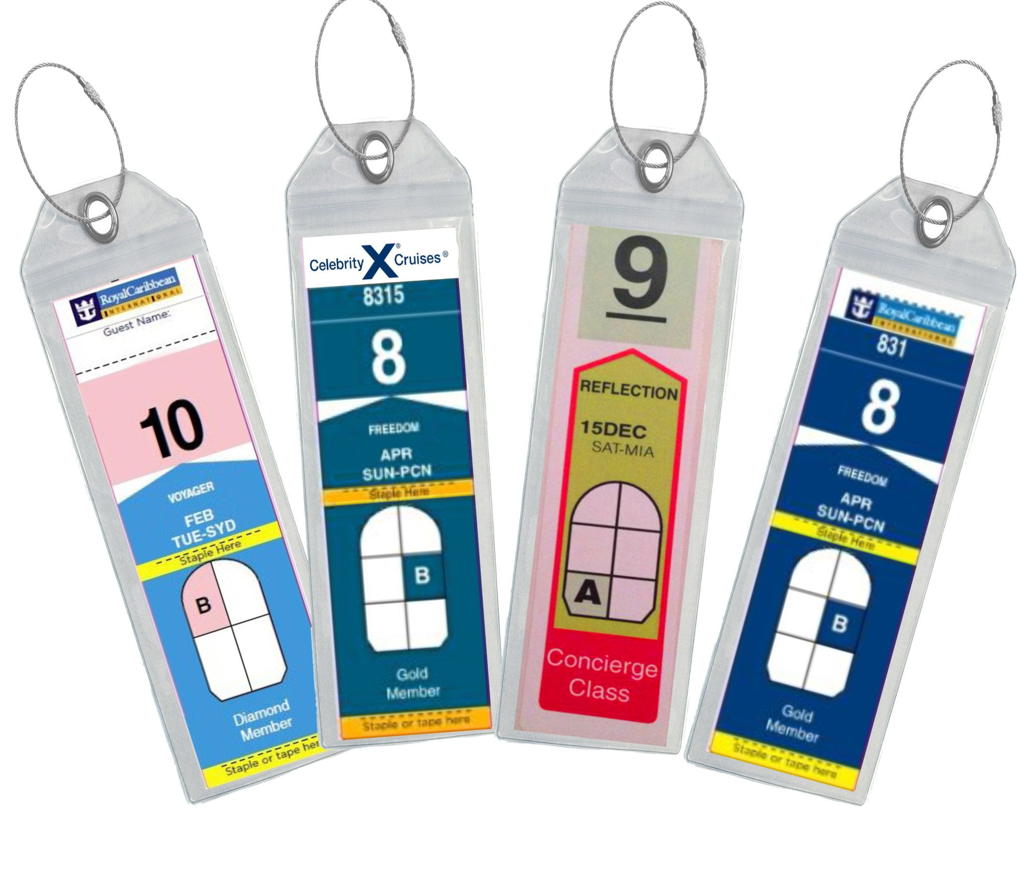 Narrow Luggage E-tag Holders Zip Seal & Steel Loops Thick PVC for Cruise Ships Cruise Luggage Tags 