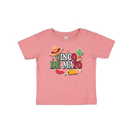 

Inktastic Cinco De Mayo with Sombrero Red Chili Pepper Taco and Cactus Gift Baby Boy or Baby Girl T-Shirt