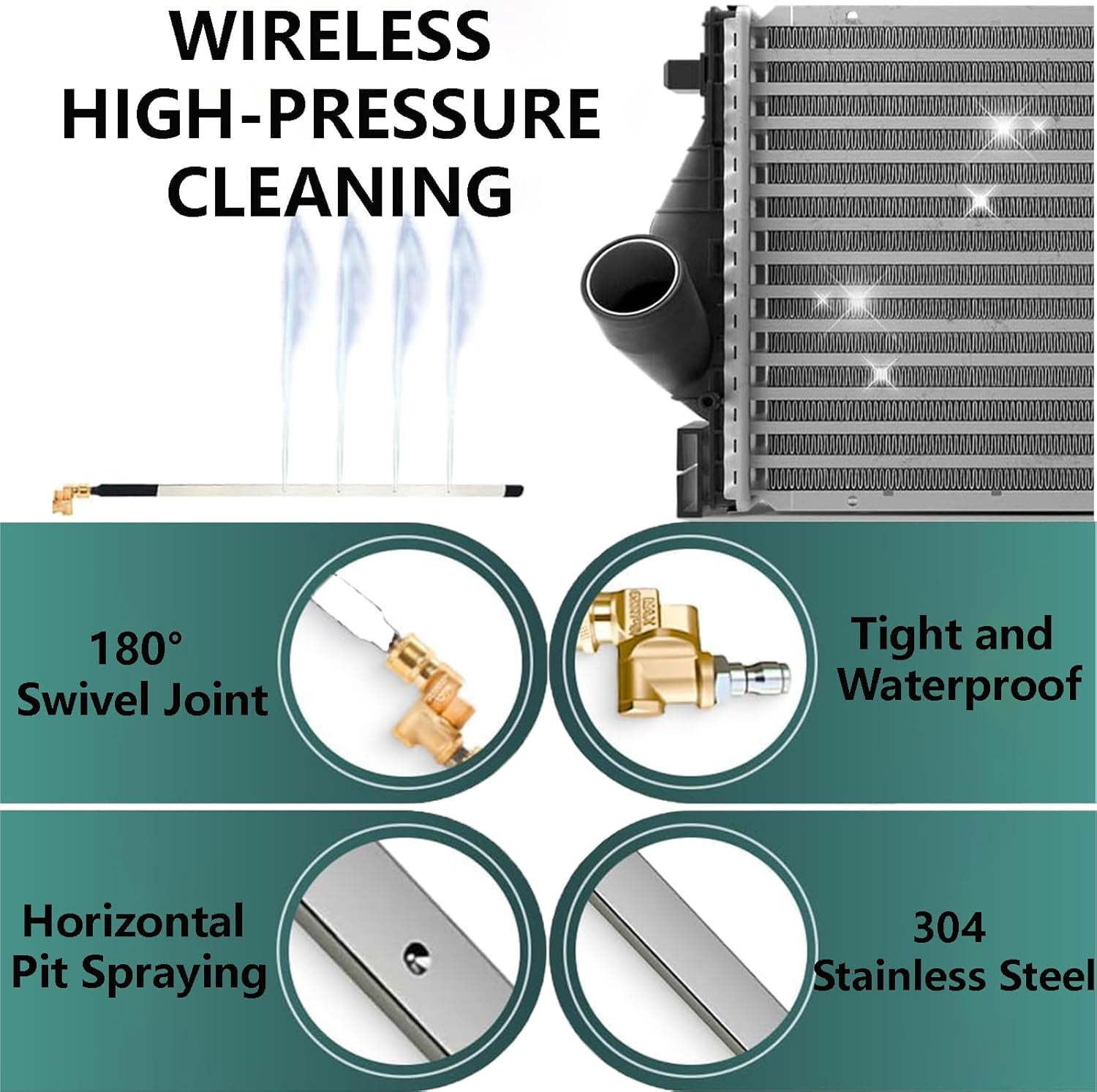 Radiator Cleaning Wand Tool, 4500 Psi Slim Fan Spray Nozzle, With Cleaning Brush and Quick Coupler for Automotive Radiators, Condensers, Hvac & Heavy Machinery