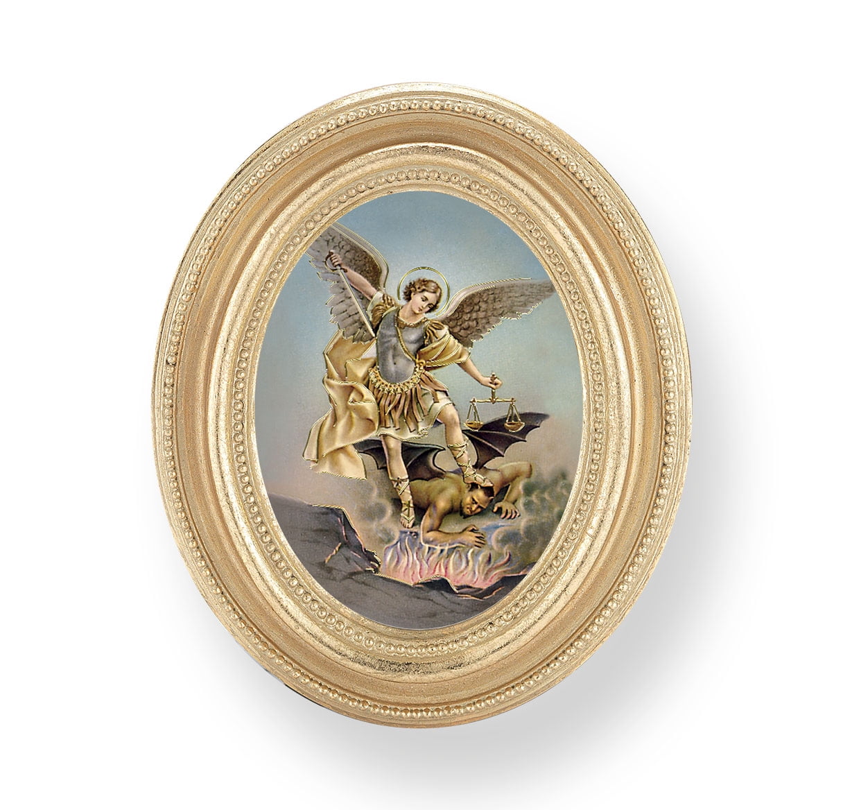 31/2" x 41/2" Gold Oval Frame with a Saint Michael Print
