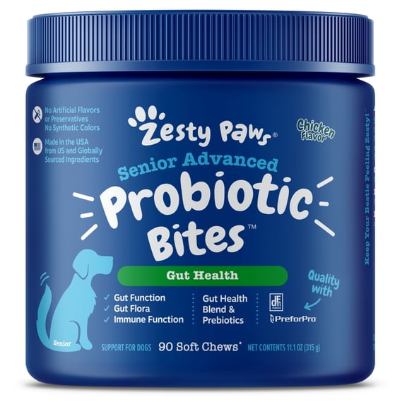 Zesty Paws Senior Advanced Probiotic Bites for Dogs Chicken Flavor, 90 Count
