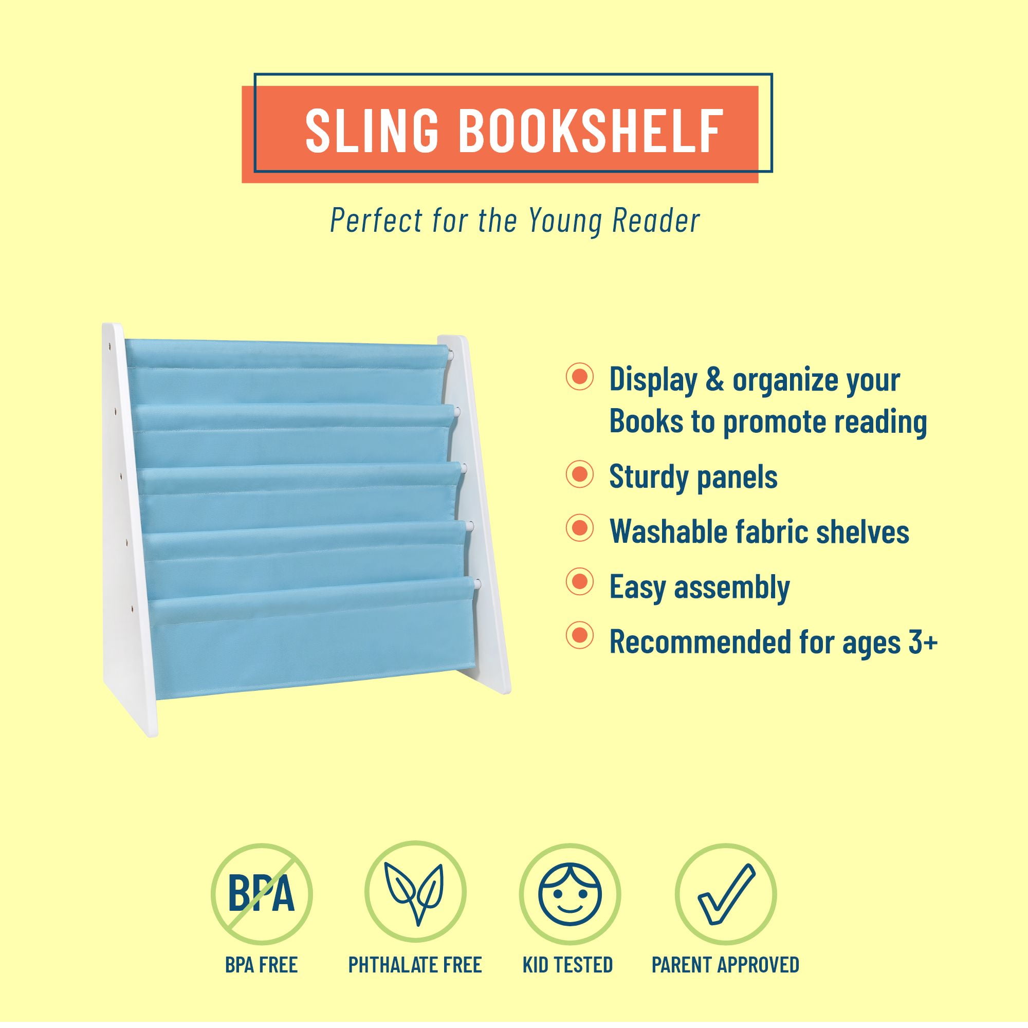 Wildkin Kids Sling Book Shelf - White w/ Aqua