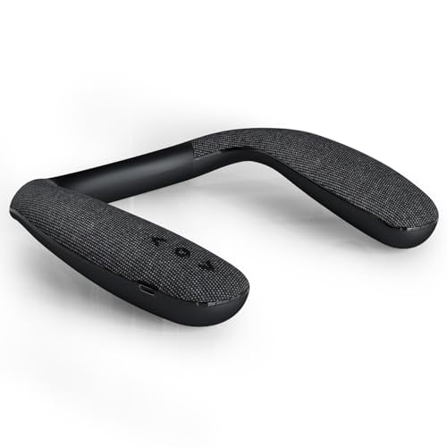 VANPEUSO Altavoces con banda para el cuello: micrófono incorporado, tiempo de reproducción de 12 horas, carga rápida tipo C, altavoz inalámbrico para el cuello, sonido estéreo 3D para el hogar y el ai