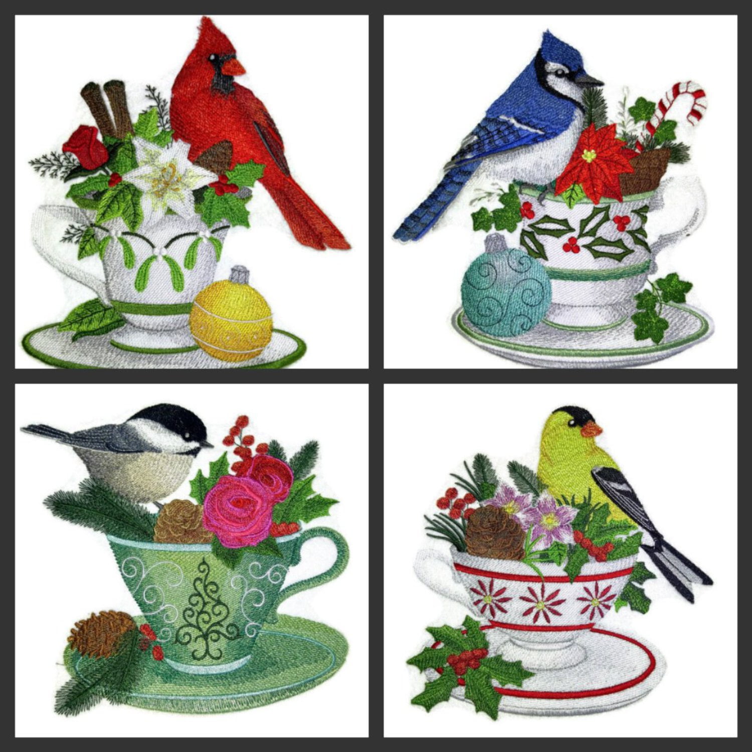 Custom Goldfinch and Christmas Tea Embroidered Iron on/Sew patch [6" X 9.17"]