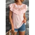 thumbnail image 3 of ABPHQTO Camiseta de manga corta con volantes y empalme de encaje rosa para mujer, 3 of 5