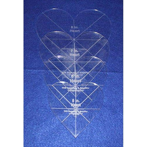 Heart Template 4 Piece Set. 5",6",7" 8" - Clear 1/8" Thick w/ Guidelines
