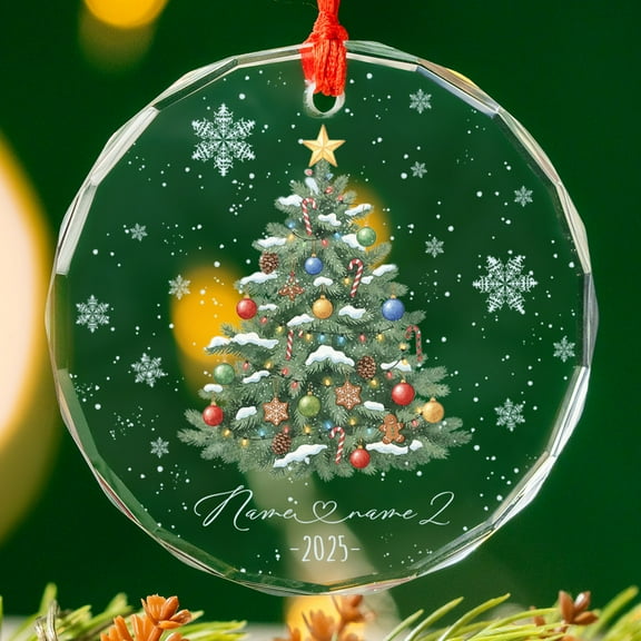 Lotusprinthandmade Personalized Christmas Gift for Couple Glass Ornament 1-sided Printed Circle (3 inches), couple christmas decor, customized couple ornament gift