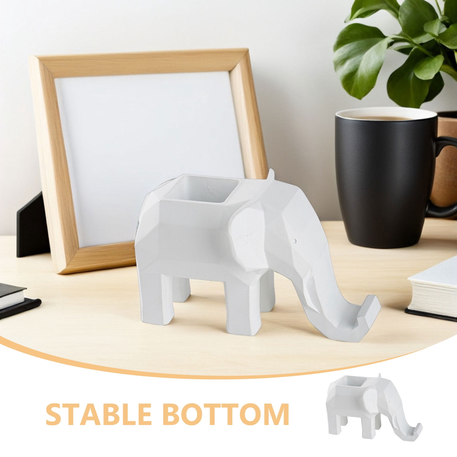OUNONA Resin Elephant Desk Organizer with Phone Holder, Multifunctional Office and Home Desk Accessory