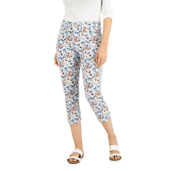 Charter Club Printed Capri Jeans Bright White Floral 14
