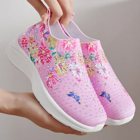 XDDST Womens Flats Comfortable Dressy Women s Fashion Trend Fly Weave One Foot Stirrup Rhinestone Sock Shoes Casual Shoes
