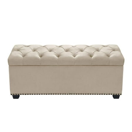 

Majestic Tufted Velvet Lift-Top Storage Trunk with Nail Head Accent Tan