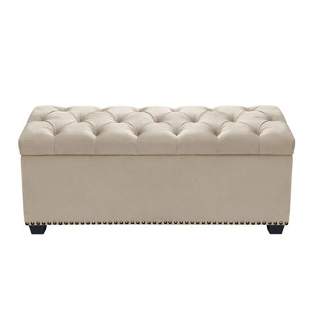 

Majestic Tufted Velvet Lift-Top Storage Trunk with Nail Head Accent Tan