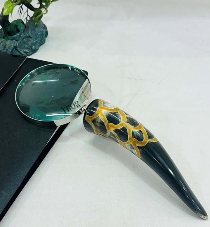 Handheld Magnifying Lens with Horn Handle for Reading, Inspection, Coin & Stamp, Astrologer, Low Sight Elderly Collectible Décor Gift