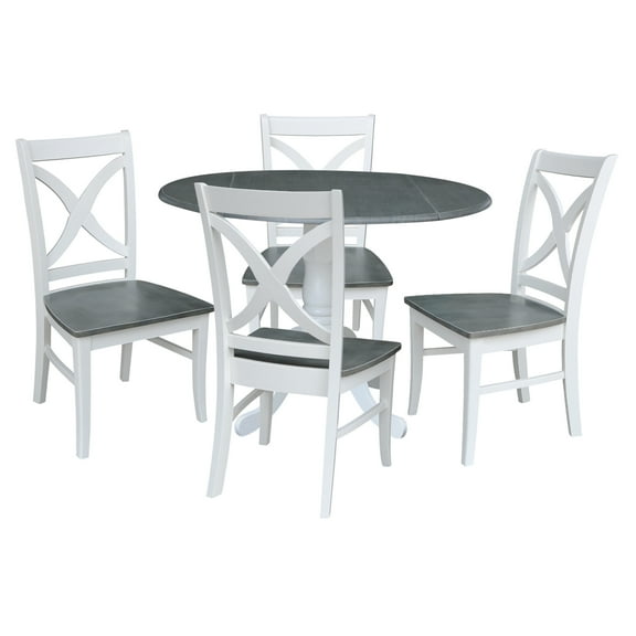 42 in. Dual Drop Leaf Dining Table with 4 X-back Chairs - 5 Piece Dining Set