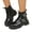 B, variant on Womens Black Leather Ankle Combat Boots Lace Up Fashion Platform Githic Booties Buckle Motocycle Boots