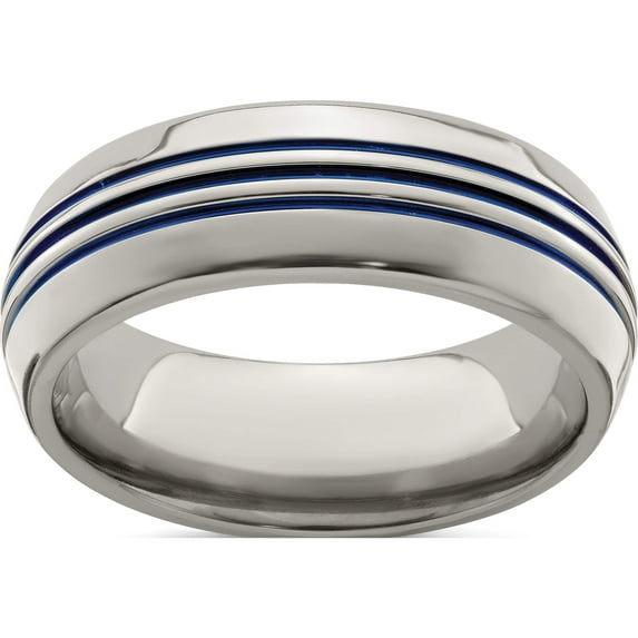 Titanium Triple Groove Blue Anodized 8mm Band