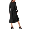 thumbnail image 3 of Vestido midi de mujer Inspire Chic de manga larga de otoño, cuello redondo, casual, suelto, con pliegues y capas, con bolsillos, en color negro., 3 of 5
