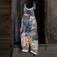 thumbnail image 2 of Women's Vintage Cotton Linen Overalls with Christmas Print - Casual Loose Jumpsuit with Shoulder Straps & Pockets, Dark Blue, Size L, 2 of 5