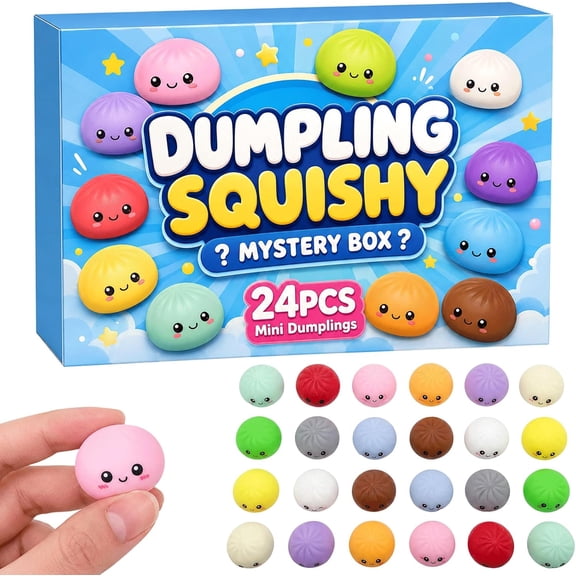 24Pcs Mystery Dumplings Squishy Box, 2026 Dumpling Squishies Advent Calendar with Real Mini Multi-Color Bao Bun, Sensory Squeeze Balls Set for Anxiety Stress Relief, Surprise Holiday Countdowns Gift