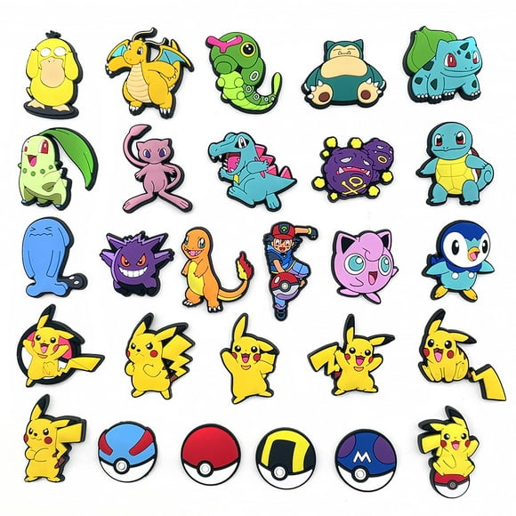 27 pièces Chaussures Pokémon de dessin animé mignon,chaussures à trous de fleurs, boucles, chaussures de jardin DIY, accessoires bijoux