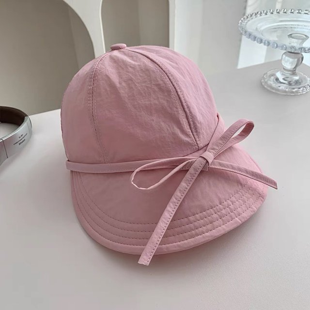 LinYooLi Bowtie Beige Fisherman Hat For Women, Thin Summer Quick Drying Sun Shading And Sun Protection Hat, Korean Version Versatile, Face Enhancing Small Hat Trend