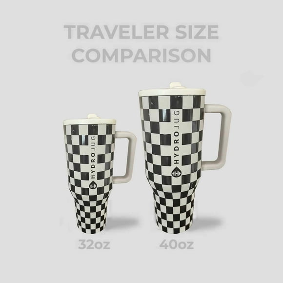 Hydro Jug 40oz Stainless Steel Water Bottle – Insulated, Leak-Proof, Cup Holder Compatible for Trave(Black and white grid)