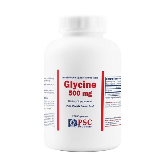 Glycine 500 mg Amino Acid Supplement for Relaxation Support, 250 Capsules