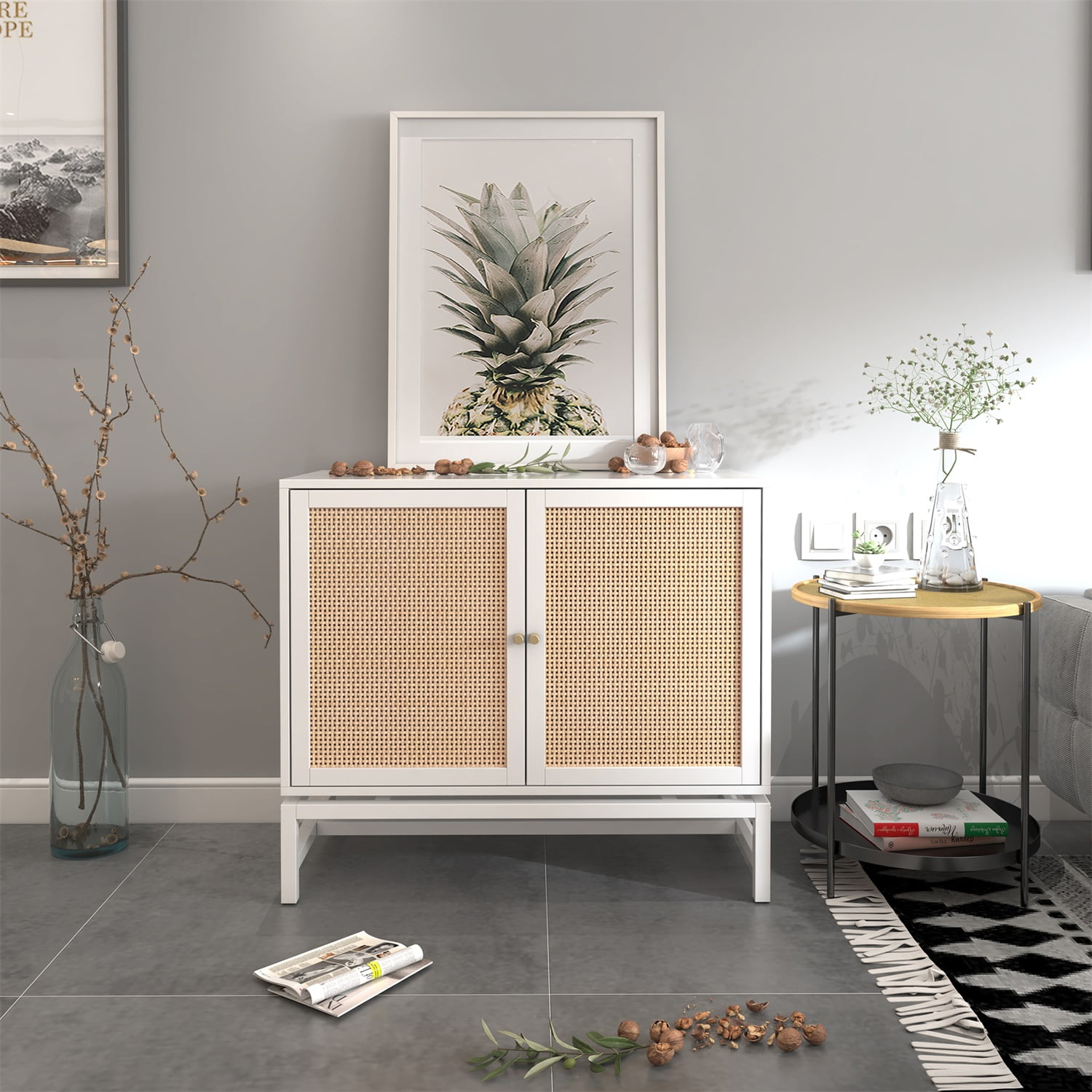Kadyn Floor Storage Cabinet, Particle Board Storage Cabinet with 2 doors and 1 Adjustable Inner Shelves, Mid-Century Sideboard Buffet Cabinet for Hallway, White Kadyn Floor Storage Cabinet, Particle Board Storage Cabinet with 2 doors and 1 Adjustable Inner Shelves, Mid-Century Sideboard Buffet Cabinet for Hallway, White