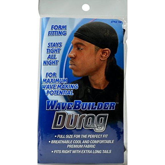 Wavebuilder Liquid Wavebuilder Durag Extra Long Tails Black #192, 1 Ea, 1count